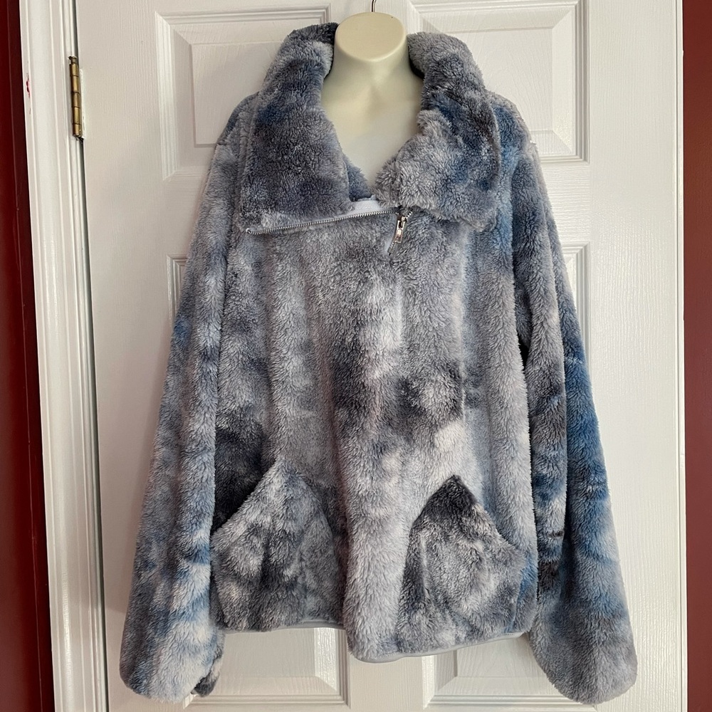 💥NWT💥 Dark Blue Tie Dye Sherpa Fleece Pullover - Picture 8 of 13